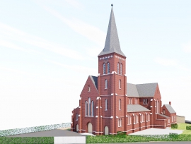Verbouwen van een kerk naar bier- en wijnproeverij, en nieuwbouw loods